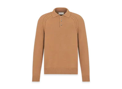 Dior Icons Cashmere Jersey Long-Sleeved Polo Shirt "Brown"