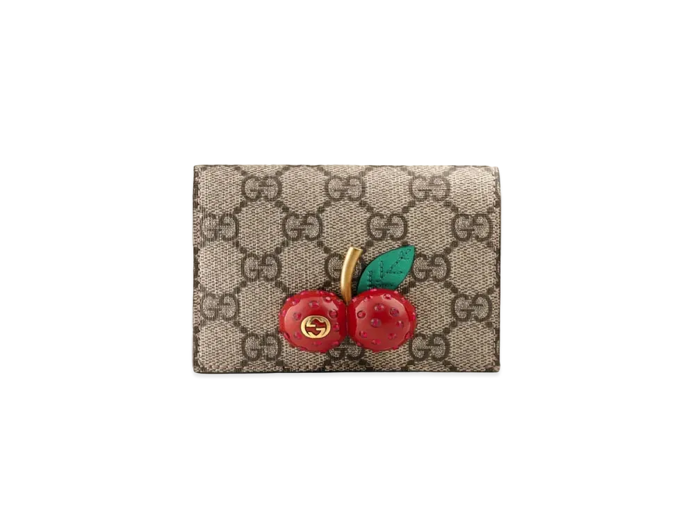 グッチ チェリー (さくらんぼ) 付き GGスプリーム キャンバス カードケース (コイン＆紙幣入れ付き) 476050 K9GXT 8694