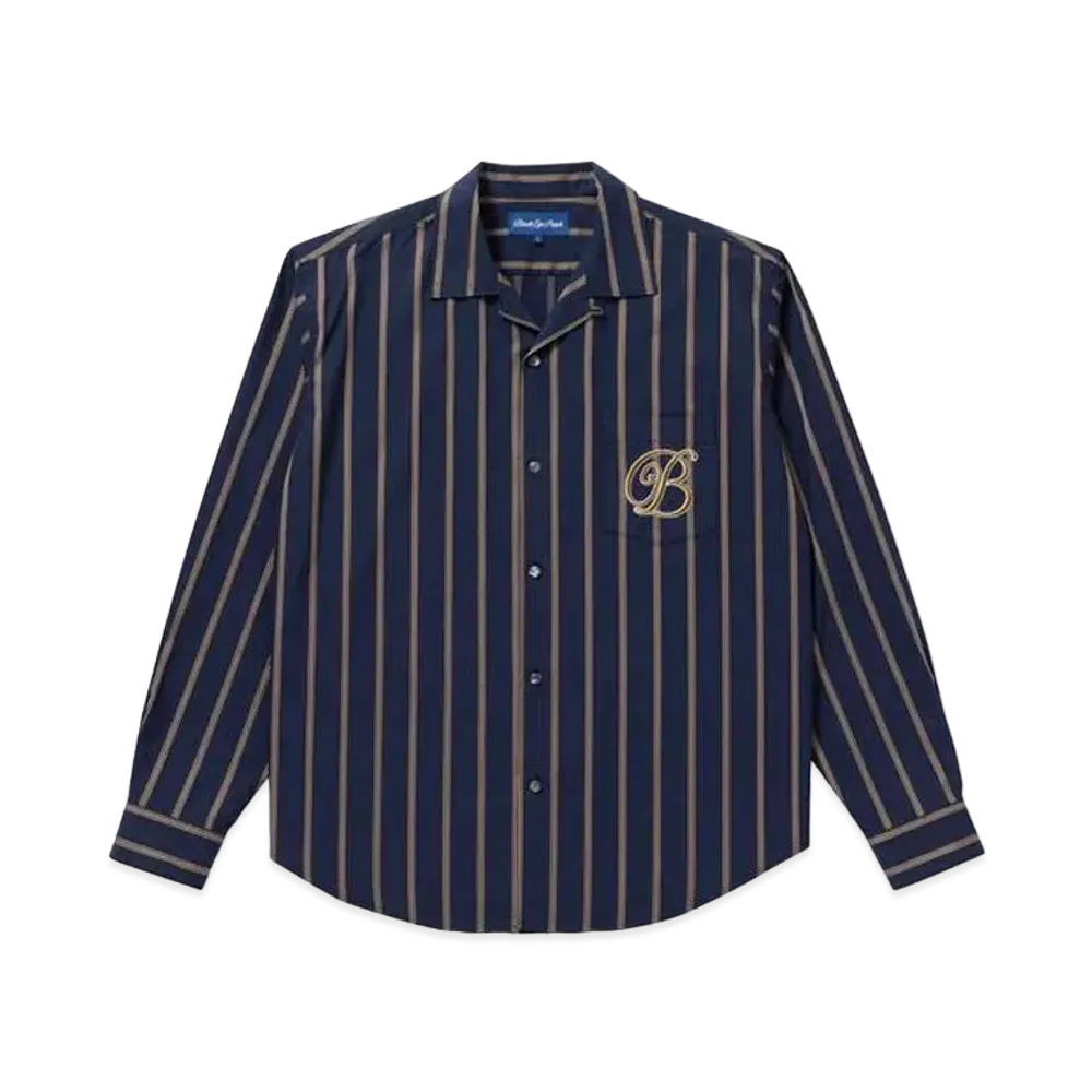 BlackEyePatch B EMBLEM OPEN COLLAR STRIPED SHIRT "Navy"