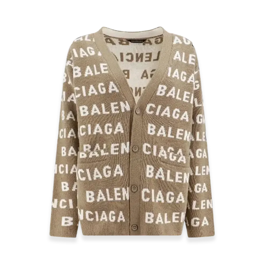 BALENCIAGA Allover Logo Cardigan "Beige"