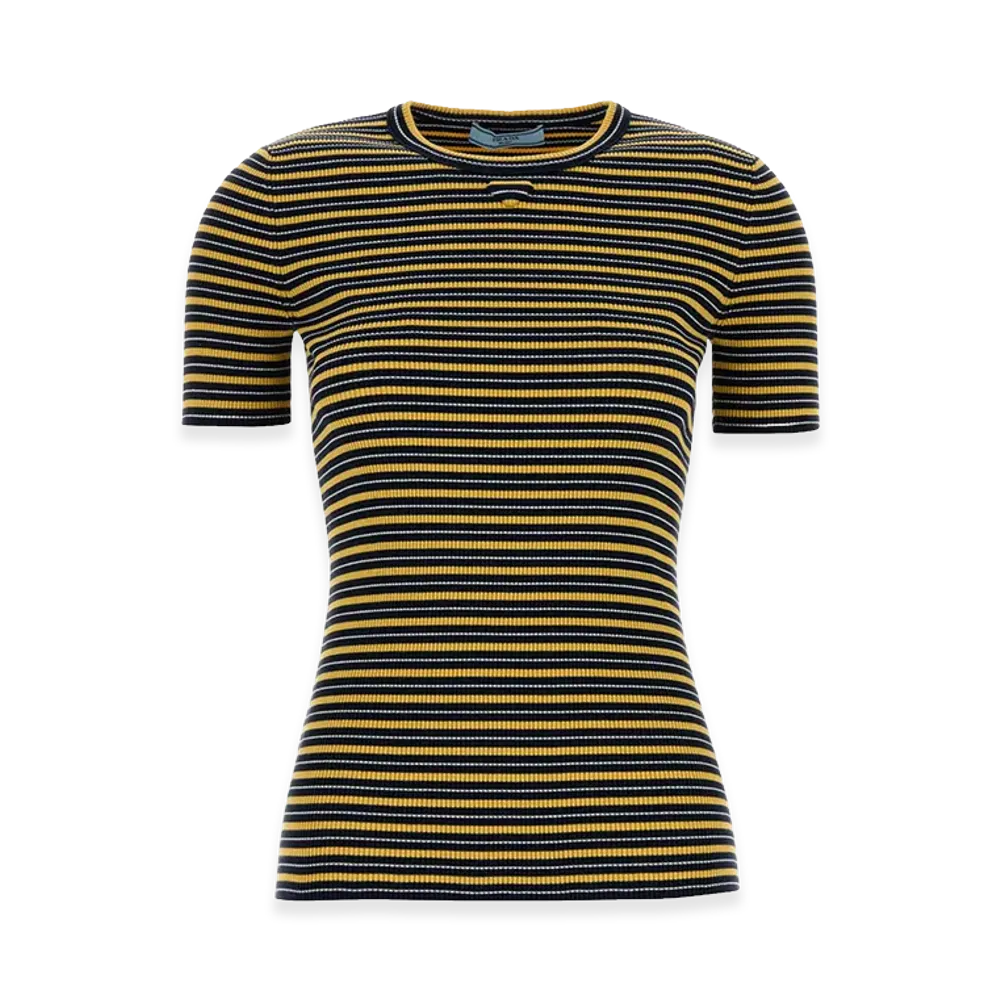PRADA Women's Embroidestretch Cotton T-Shirt "Stripped"