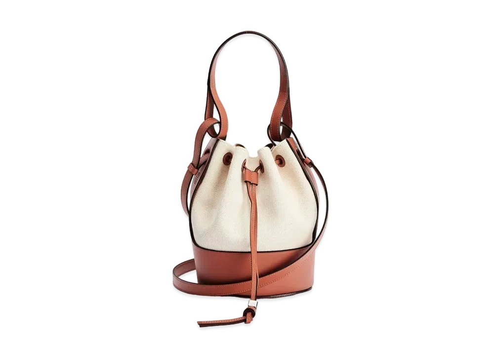 LOEWE Small Balloon Bag In Canvas And Calfskin "Ecru / Tan"
