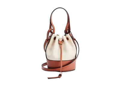 LOEWE Small Balloon Bag In Canvas And Calfskin "Ecru / Tan"