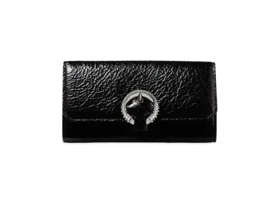 Jimmy Choo Wallet W/Chain Patent Textured Leather Mini Bag With Crystal Buckle "Black"