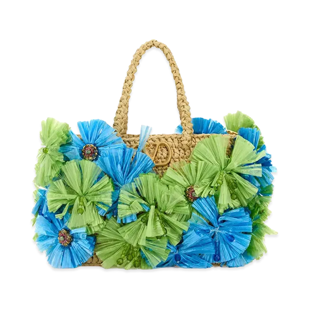 Valentino Women's Embellished Raffia Vlogo Signature Handbag "Multicolor"