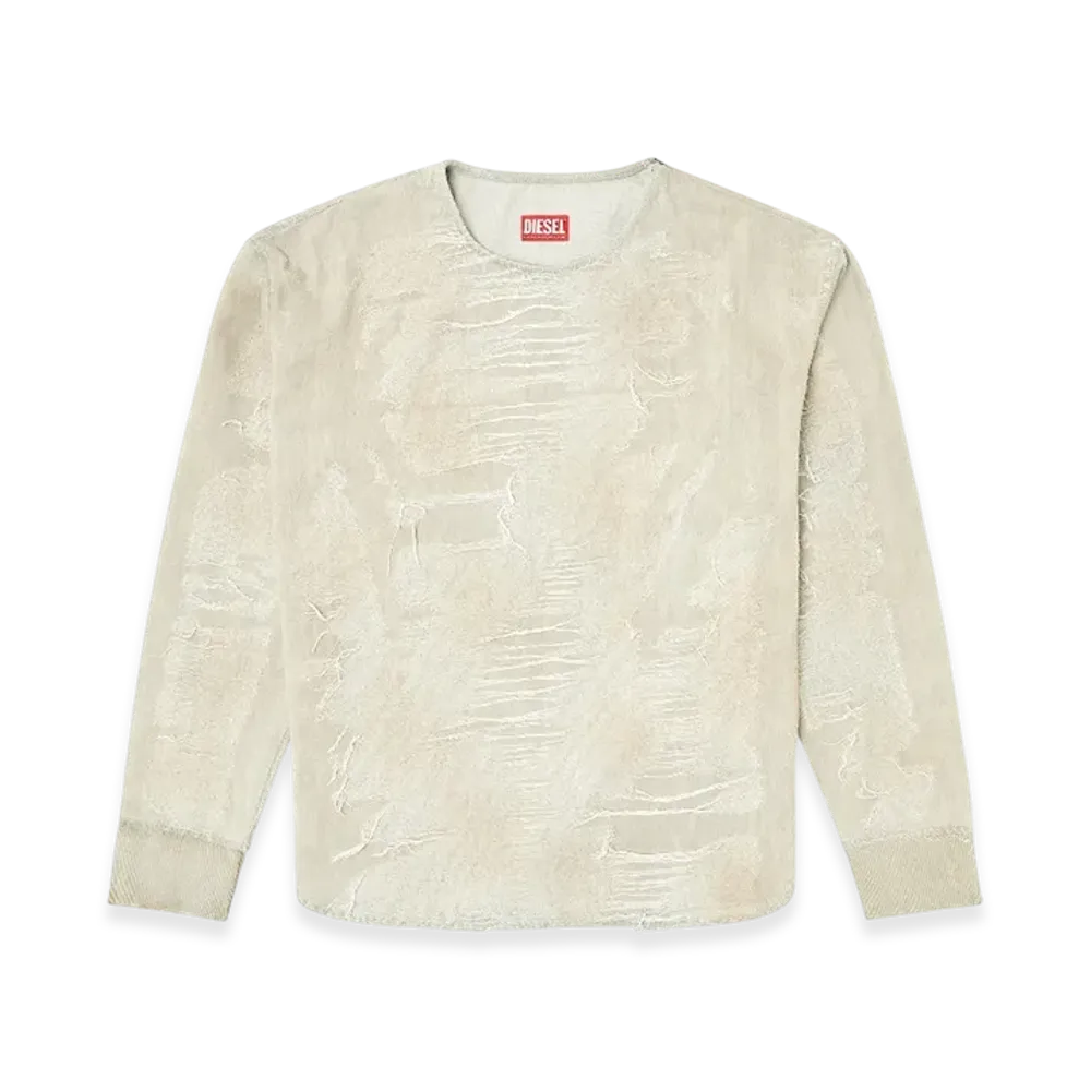 Diesel D-Just-Fsg1 Sweater In Micro-Distressed Jacquard Denim "Light Grey"