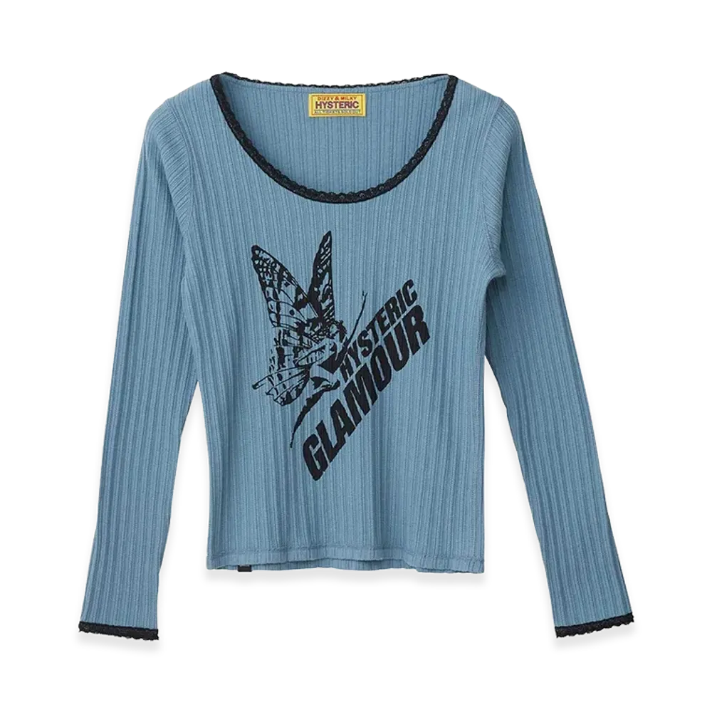 HYSTERIC GLAMOUR Women's BUTTERFLY GIRL Baby T-Shirt "Blue"