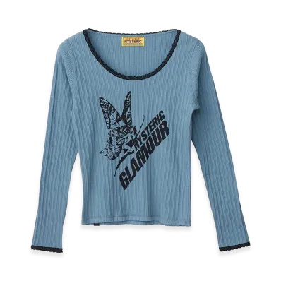 HYSTERIC GLAMOUR Women's BUTTERFLY GIRL Baby T-Shirt "Blue"
