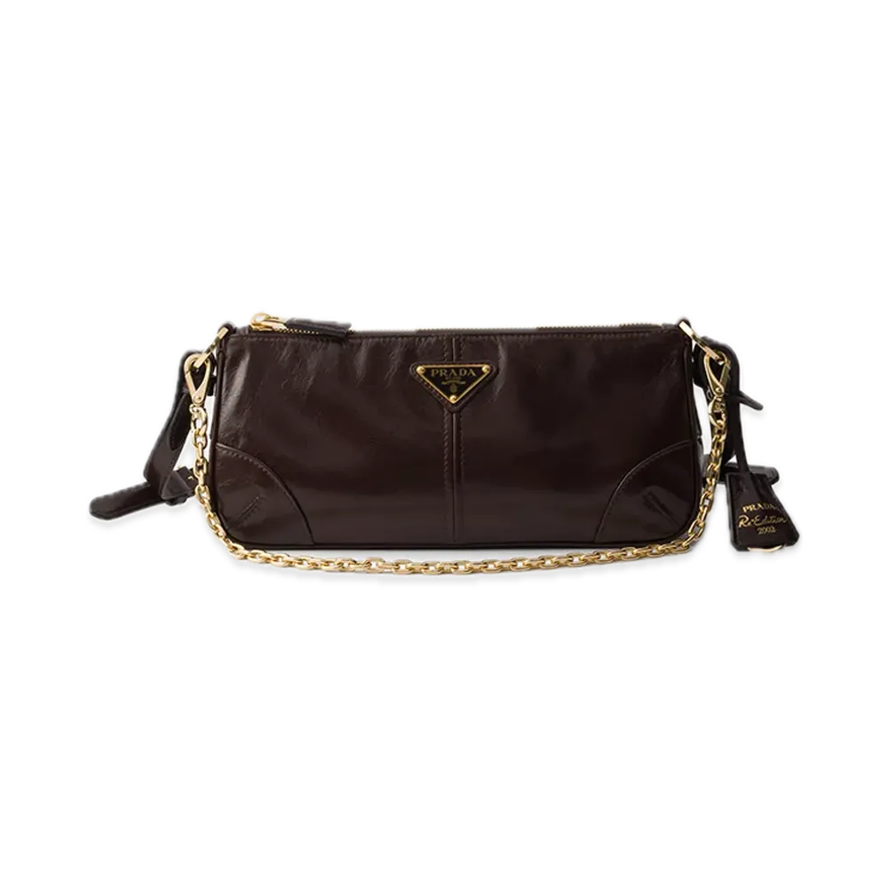 PRADA Re-Edition 2002 Medium Leather Shoulder Bag "Dark Brown"