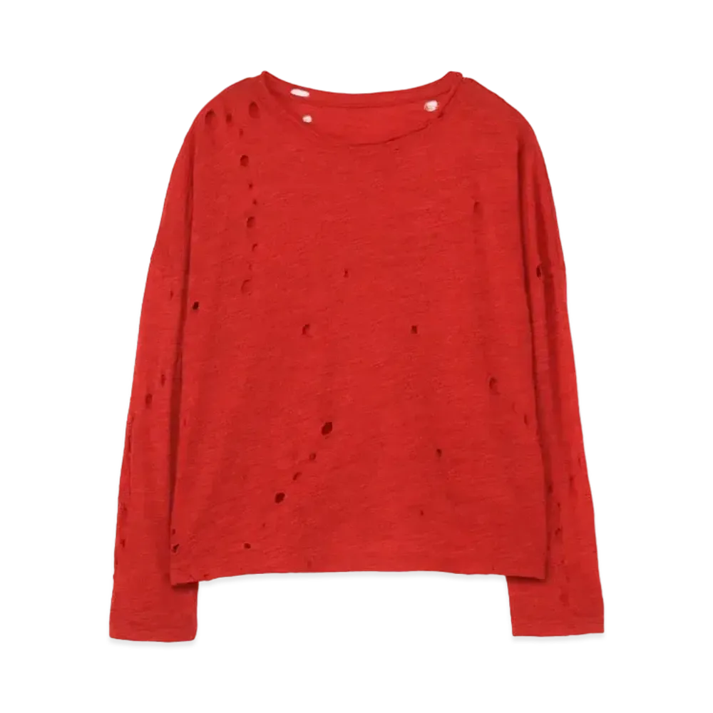 Yohji Yamamoto Y's PERFORATED Y PRINT PLAIN STICH ROUND NECK BIG PULLOVER "Red"