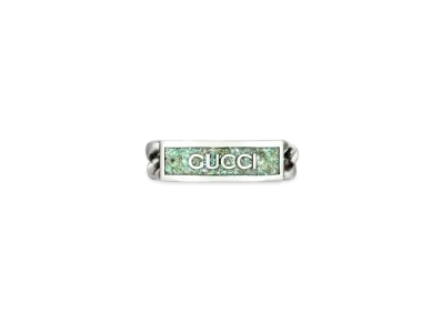 GUCCI Enamel Ring With Gucci Logo "Lightblue/Gray"