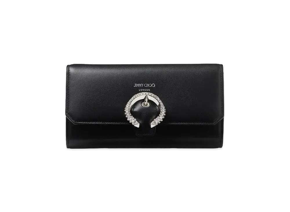Jimmy Choo Wallet W/Chain Smooth Calf Wallet With Crystal Buckle "Black"