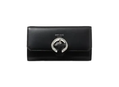 Jimmy Choo Wallet W/Chain Smooth Calf Wallet With Crystal Buckle "Black"