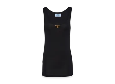 PRADA Women's Ribbed Knit Jersey Tank Top "Black"