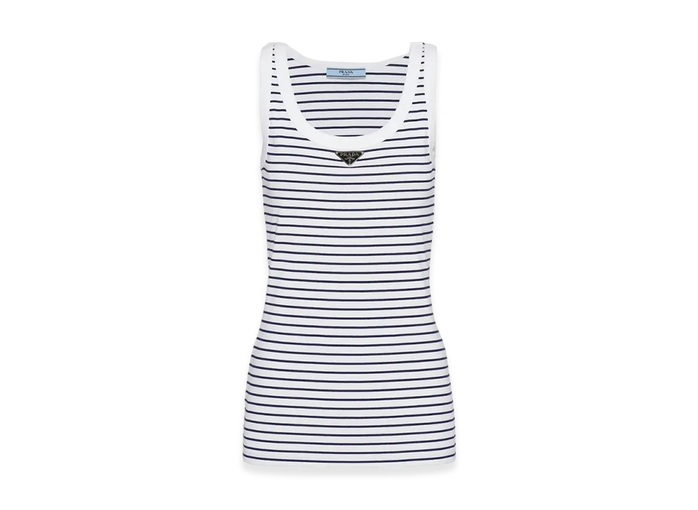 PRADA Women's Printed Jersey Top "White/Blue"