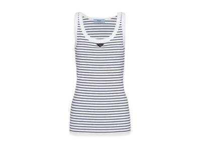 PRADA Women's Printed Jersey Top "White/Blue"