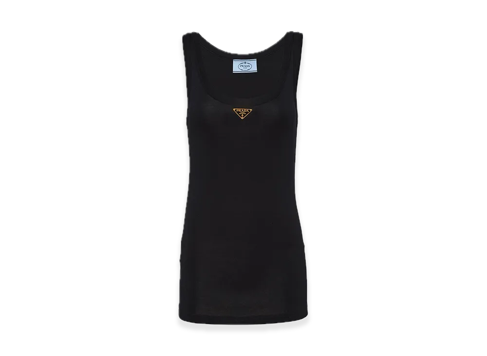 PRADA Ribbed Knit Jersey Tank Top "Black"