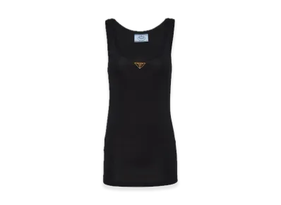 PRADA Ribbed Knit Jersey Tank Top "Black"