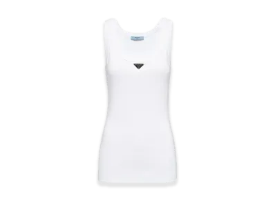 PRADA Ribbed Knit Jersey Tank Top "White"