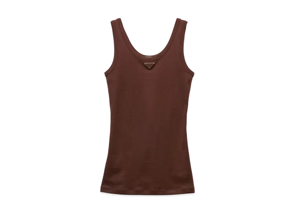 PRADA Women's Ribbed Knit Top "Dark Brown"