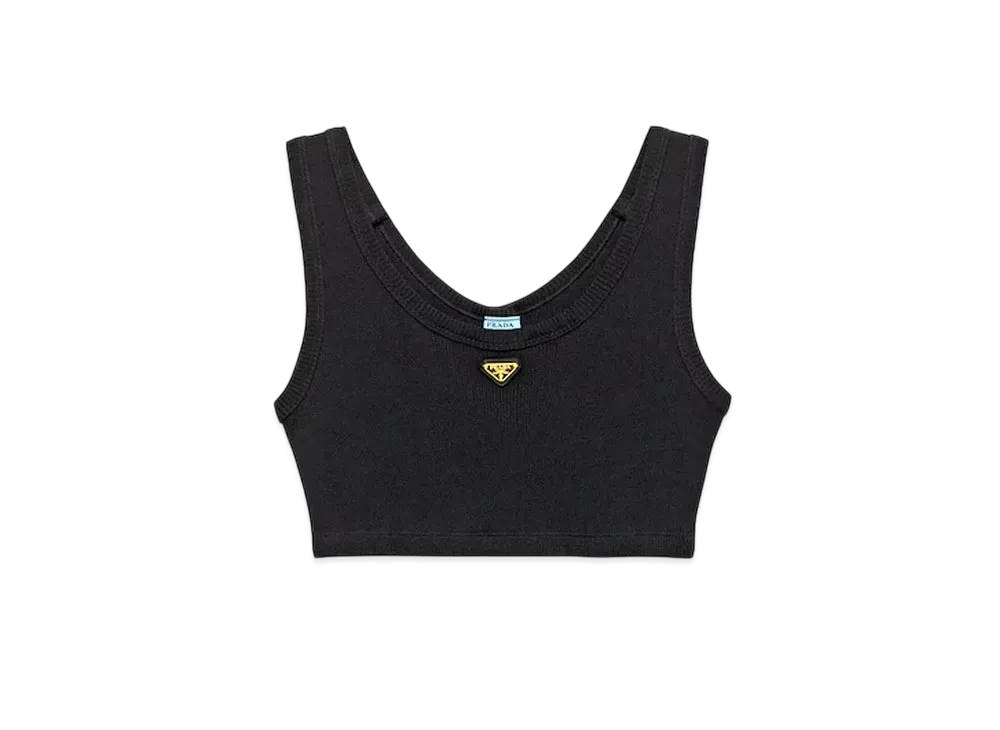 PRADA Women's Ribbed Jersey Tank Top "Black"