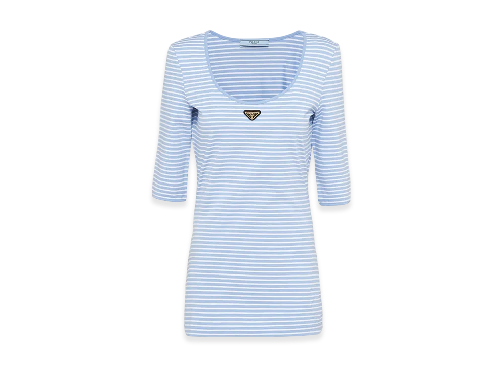 PRADA Women's Striped Jersey Top "Sky Blue/White"