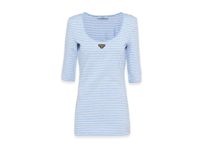 PRADA Women's Striped Jersey Top "Sky Blue/White"