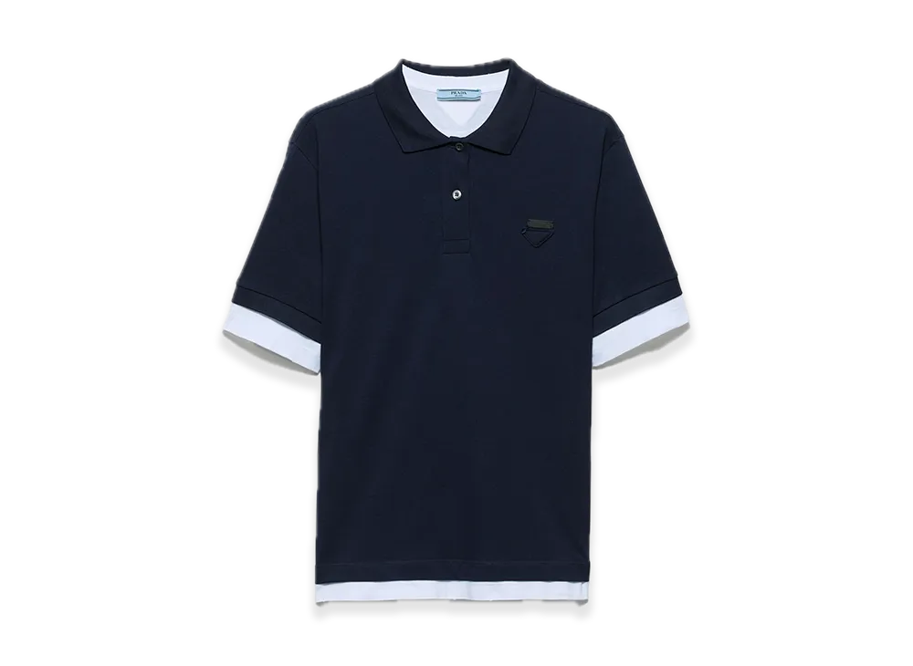PRADA Pique x Jersey Polo Shirt "Navy"
