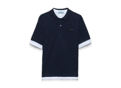 PRADA Pique x Jersey Polo Shirt "Navy"