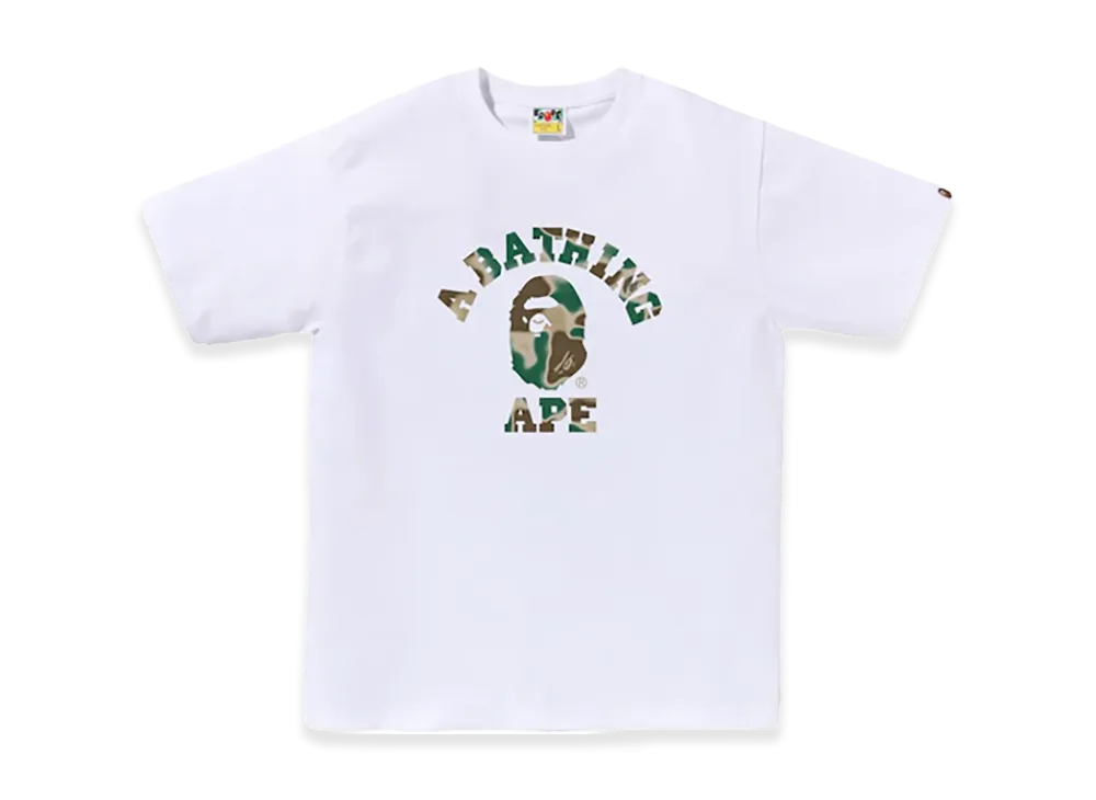 A BATHING APE Liquid Camo College Tee "White/Olivedrab"