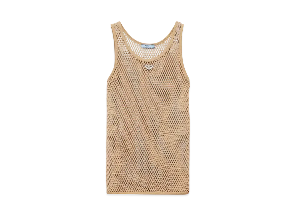 PRADA Women's Sleeveless Cotton Mesh Top "Beige"
