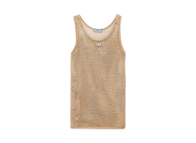 PRADA Women's Sleeveless Cotton Mesh Top "Beige"