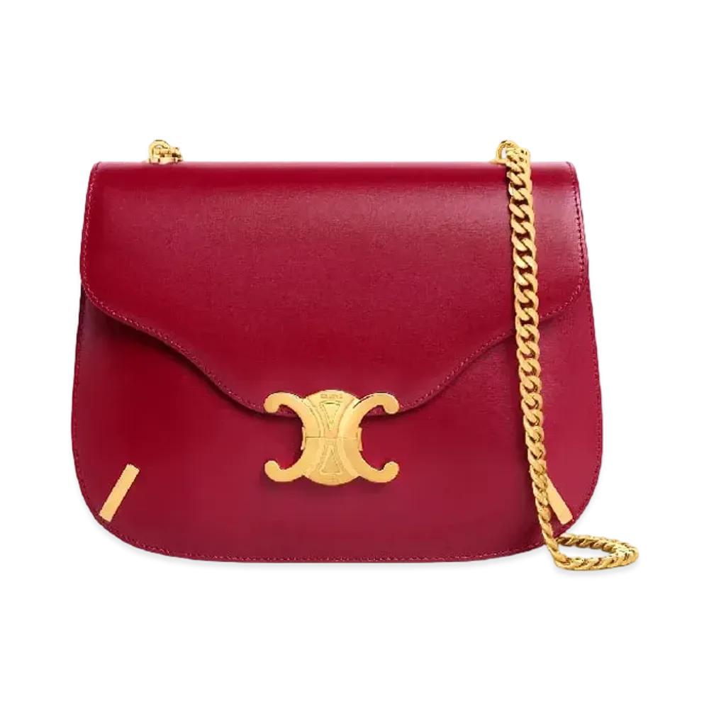 CELINE Chain Besace Triomphe In Shiny Calfskin "Carmin"
