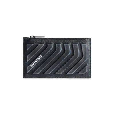 BALENCIAGA Car Long Coin and Card Holder Dirty Effect on Grained Calfskin "Black"