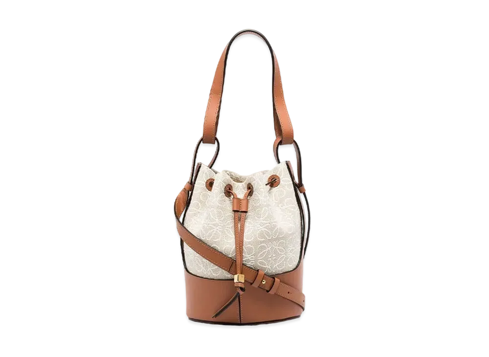 LOEWE Small Balloon Bag In Anagram Jacquard And Calfskin "Ecru / Tan"