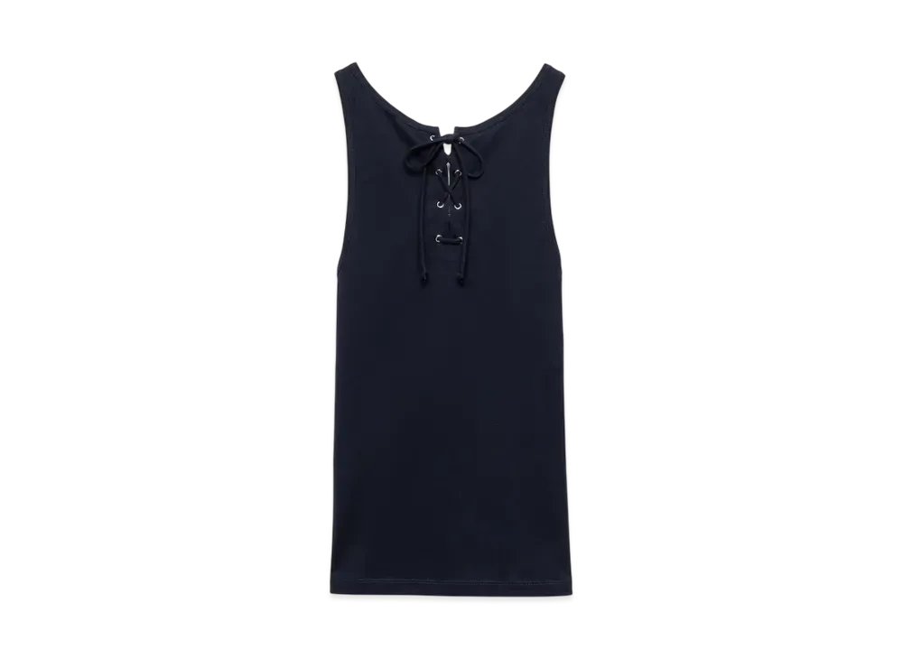 PRADA Women's Cotton Tank Top with Laces "Navy"
