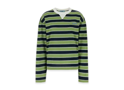 PRADA Women's Embroidered Cotton Oversize Long Sleeve T-Shirt "Green/Navy"