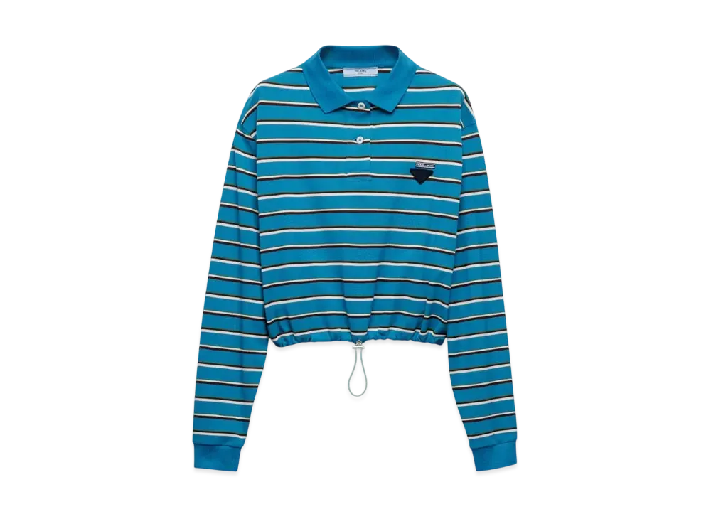 PRADA Women's Striped Pique Polo Shirt "Teal/Dark Brown"