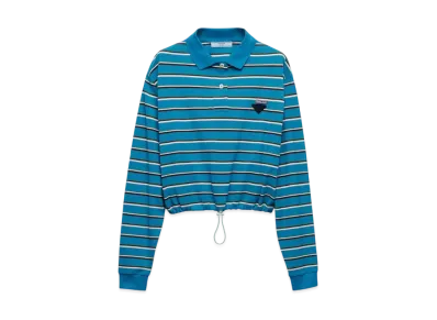 PRADA Women's Striped Pique Polo Shirt "Teal/Dark Brown"