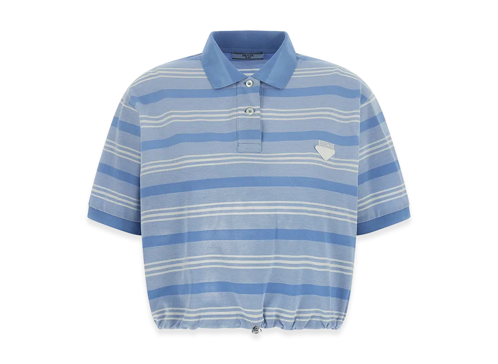 PRADA Women's Cropped Striped Polo Shirt "Lightblue"