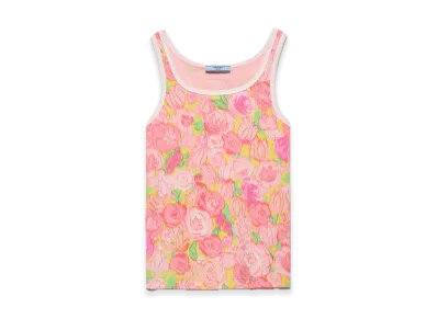PRADA Printed Ribbed Cotton Tank Top "Pink"