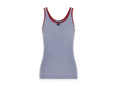 PRADA Wonen's Embroidered Cotton Tank Top "Light Blue/Red"
