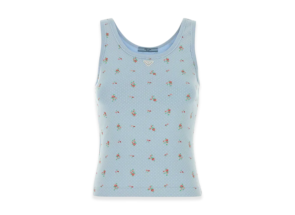 PRADA Women's Printed Stretch Cotton Tank Top "Lightblue"