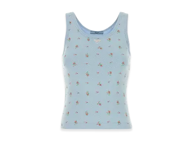 PRADA Women's Printed Stretch Cotton Tank Top "Lightblue"