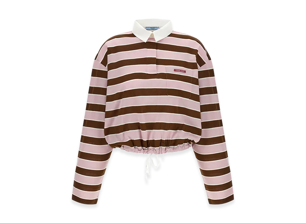 PRADA Women's Cropped Striped Long Sleeve Polo Shirt "Multicolor"