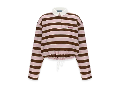 PRADA Women's Cropped Striped Long Sleeve Polo Shirt "Multicolor"