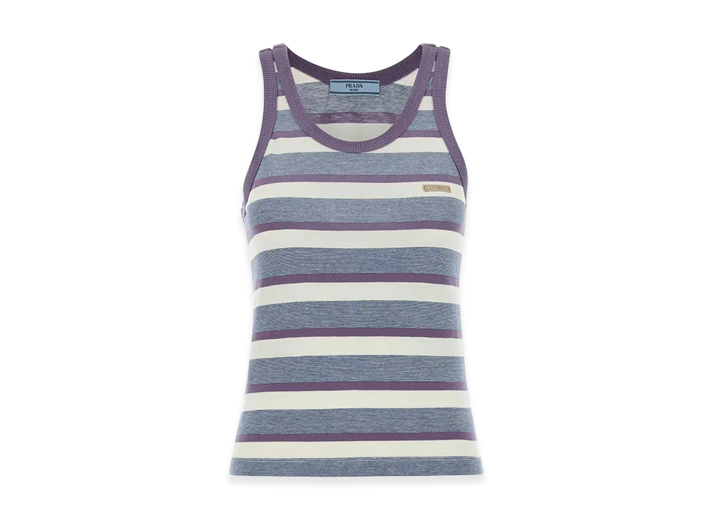 PRADA Women's Embroidecotton Tank Top "Stripped"