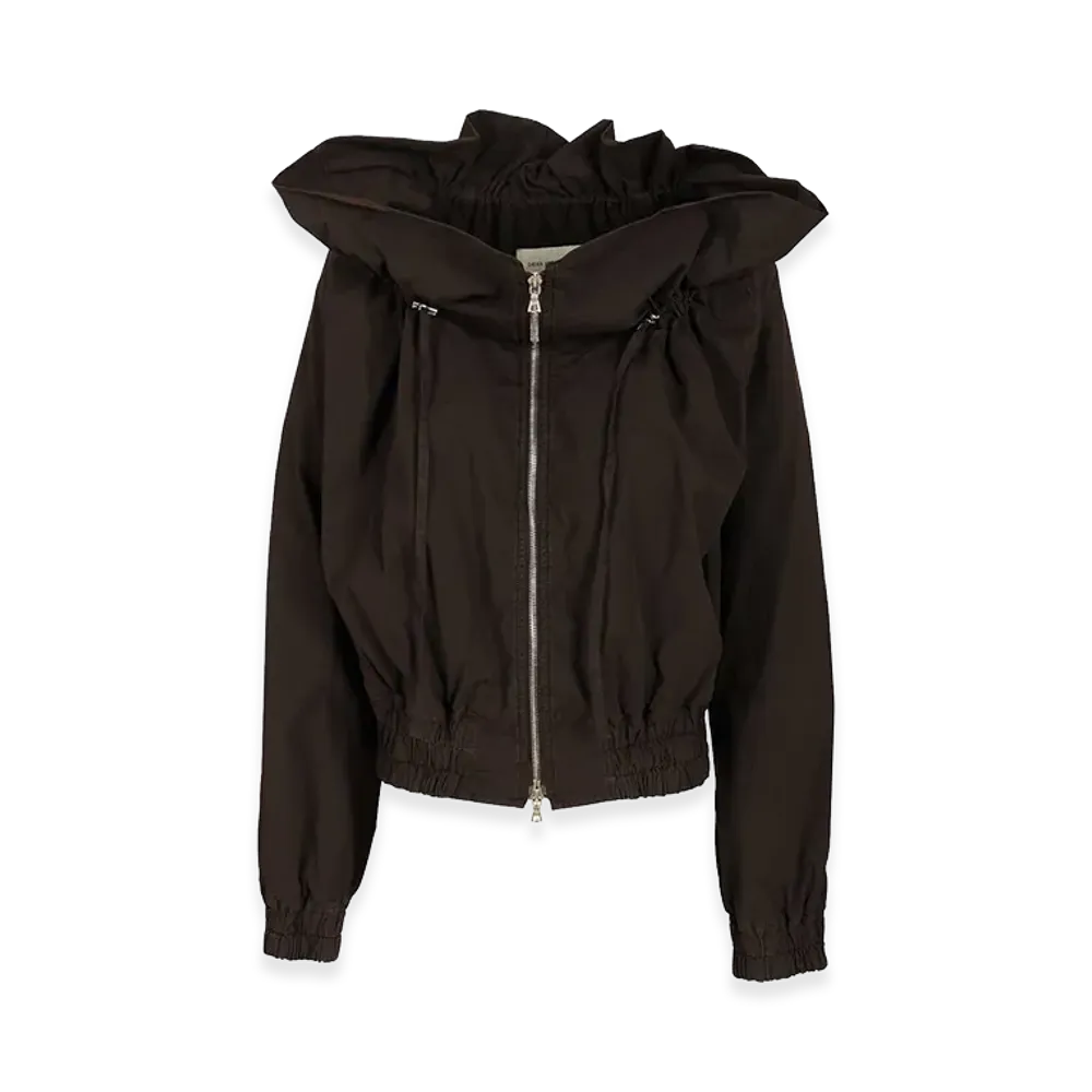 DRIES VAN NOTEN Women's Cotton Blend Ruffled Jacket "Brown"