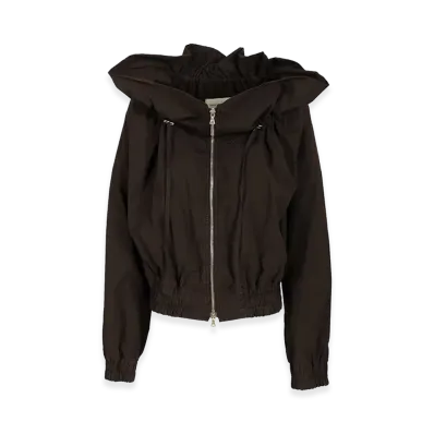 DRIES VAN NOTEN Women's Cotton Blend Ruffled Jacket "Brown"