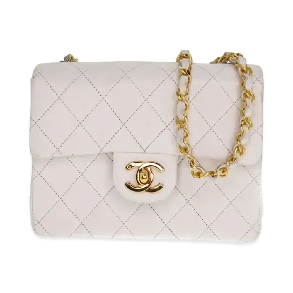 CHANEL Mini Matelasse Lambskin "White/Gold"